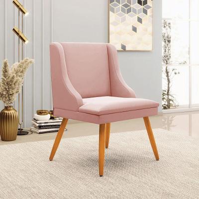 Cadeira Decorativa Sala De Jantar Pés Palito De Madeira Firenze Veludo Rosê/natural G19 - Gran Belo