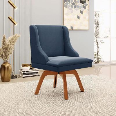 Cadeira Decorativa Sala De Jantar Base Giratória De Madeira Firenze Suede Azul Marinho/natural G19