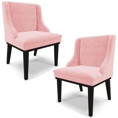 Kit 2 Cadeiras Decorativas Sala De Jantar Base Fixa De Madeira Firenze Suede Rosa Bebê/preto