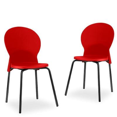 Kit 02 Cadeiras Fixa Base Preta Luna F02 Vermelho
