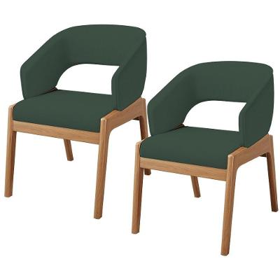 Kit 02 Cadeiras De Jantar E Estar Living Estofada Lince L02 Linho Verde Musgo