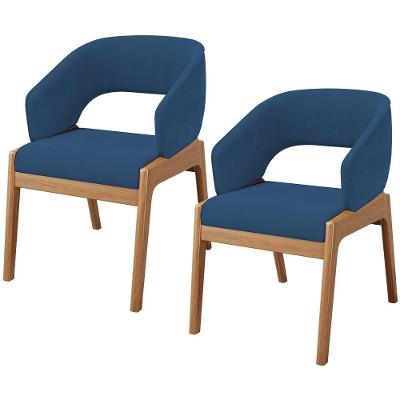Kit 02 Cadeiras De Jantar E Estar Living Estofada Lince L02 Suede Azul Marinho