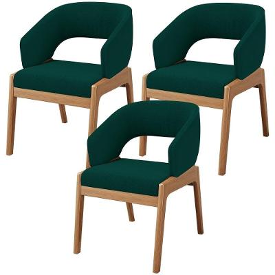Kit 03 Cadeiras De Jantar E Estar Living Estofada Lince L02 Bouclê Verde