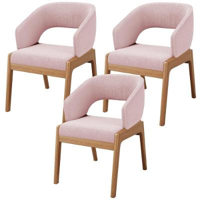 Kit 03 Cadeiras De Jantar E Estar Living Estofada Lince L02 Bouclê Rosê