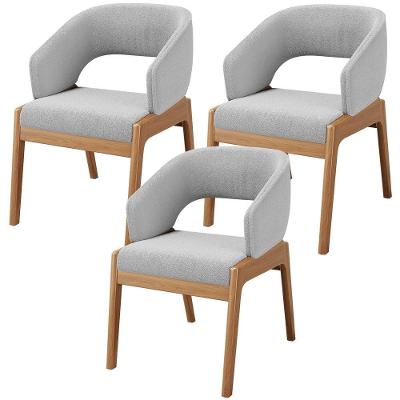 Kit 03 Cadeiras De Jantar E Estar Living Estofada Lince L02 Bouclê Cinza