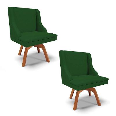 Kit 2 Cadeiras Estofadas Base Giratória De Madeira Lia Veludo Verde Luxo - Ibiza