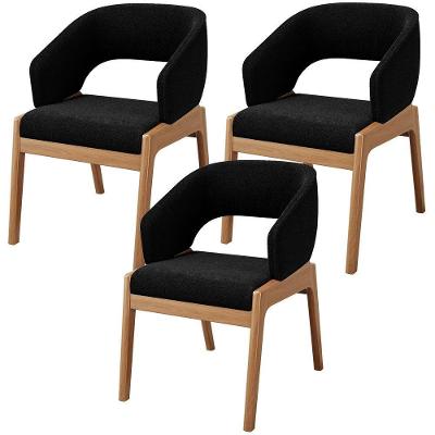 Kit 03 Cadeiras De Jantar E Estar Living Estofada Lince L02 Bouclê Preto