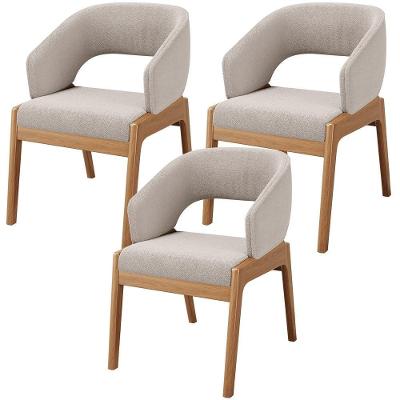 Kit 03 Cadeiras De Jantar E Estar Living Estofada Lince L02 Bouclê Bege