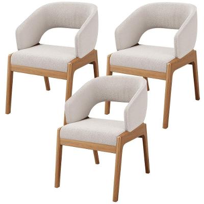Kit 03 Cadeiras De Jantar E Estar Living Estofada Lince L02 Bouclê Cru