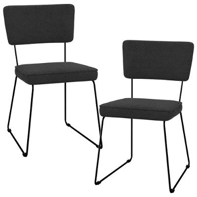 Kit 02 Cadeiras Decorativas Estofada Base De Aço Allana L02 Bouclê Preto