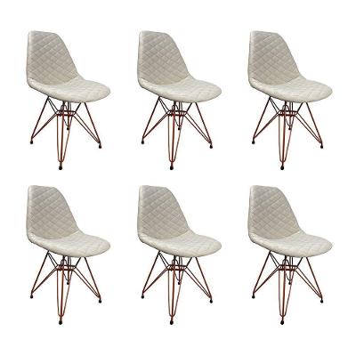 Kit 6 Cadeiras Jantar Estofadas Nude Eiffel Eames Base Cobre - Cor: Nude