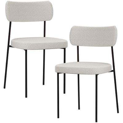 Kit 02 Cadeiras Estofadas Para Sala De Jantar Melina L02 Bouclê Cru
