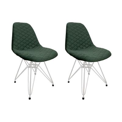 Kit 2 Cadeiras Jantar Estofadas Verde Eiffel Eames Base Ferro Branco - Cor: Verde