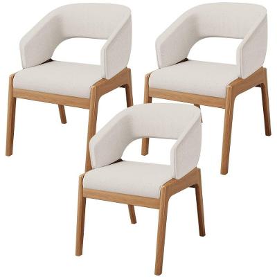Kit 03 Cadeiras De Jantar E Estar Living Estofada Lince L02 Linho Cru