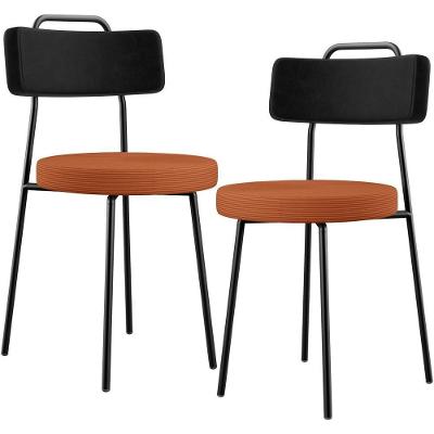 Kit 02 Cadeiras Estofada Para Sala De Jantar Barcelona L02 Couríssimo Preto Tecido Terracota