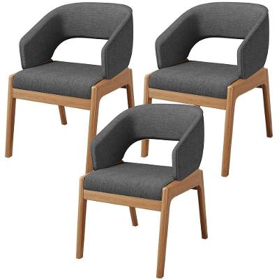 Kit 03 Cadeiras De Jantar E Estar Living Estofada Lince L02 Linho Cinza Escuro