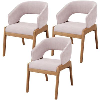 Kit 03 Cadeiras De Jantar E Estar Living Estofada Lince L02 Suede Rosê