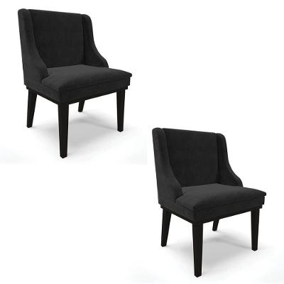 Kit 2 Cadeiras Estofadas Para Sala De Jantar Base Fixa De Madeira Preto Lia Suede Preto - Ibiza