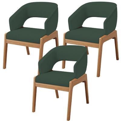 Kit 03 Cadeiras De Jantar E Estar Living Estofada Lince L02 Linho Verde Musgo