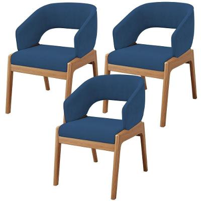 Kit 03 Cadeiras De Jantar E Estar Living Estofada Lince L02 Suede Azul Marinho