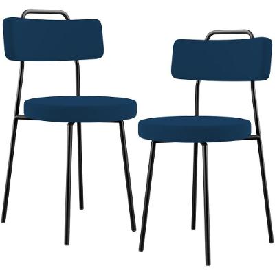 Kit 02 Cadeiras Decorativas Estofada Sala De Jantar Barcelona L02 Suede Azul Marinho