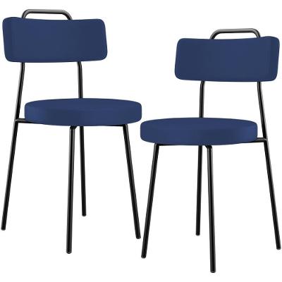 Kit 02 Cadeiras Decorativas Estofada Sala De Jantar Barcelona L02 Facto Azul Marinho