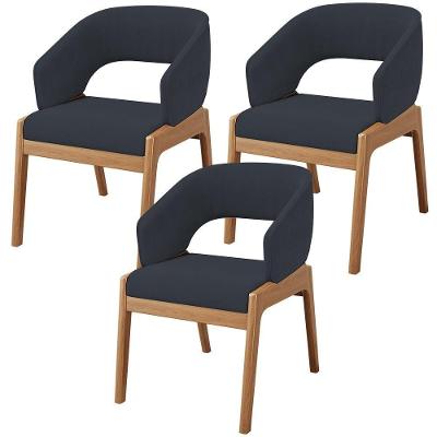 Kit 03 Cadeiras De Jantar E Estar Living Estofada Lince L02 Suede Preto