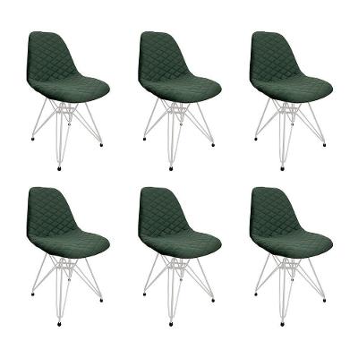 Kit 6 Cadeiras Jantar Estofadas Verde Eiffel Eames Base Ferro Branco - Cor: Verde