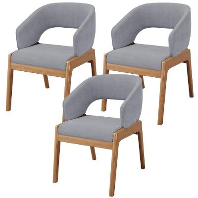 Kit 03 Cadeiras De Jantar E Estar Living Estofada Lince L02 Suede Cinza