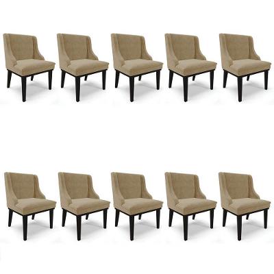 Kit 10 Cadeiras Estofadas Para Sala De Jantar Base Fixa De Madeira Preto Lia Suede Marrom Rt - Ibiza