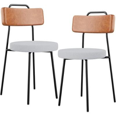 Kit 02 Cadeiras Decorativas Estofada Sala Jantar Barcelona L02 Couríssimo Camel Linho Cinza