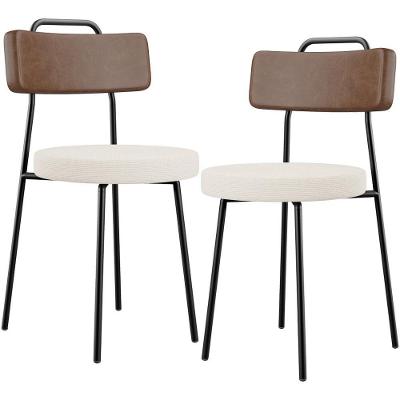Kit 02 Cadeiras Decorativas Estofada Sala Jantar Barcelona L02 Couríssimo Marrom Linho Cru