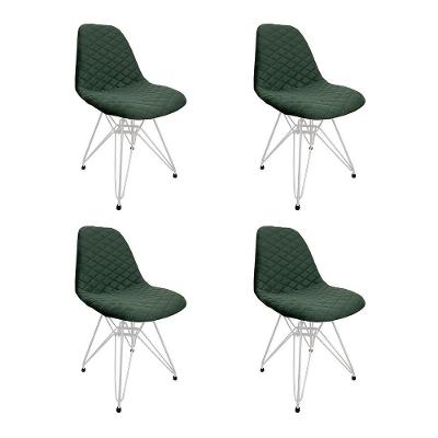 Kit 4 Cadeiras Jantar Estofadas Verde Eiffel Eames Base Ferro Branco - Cor: Verde