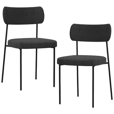Kit 02 Cadeiras Estofadas Para Sala De Jantar Melina L02 Bouclê Preto