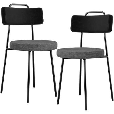 Kit 02 Cadeiras Estofada Sala De Jantar Barcelona L02 Couríssimo Preto Linho Cinza Escuro