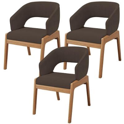 Kit 03 Cadeiras De Jantar E Estar Living Estofada Lince L02 Suede Marrom