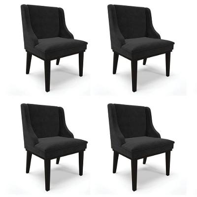 Kit 4 Cadeiras Estofadas Para Sala De Jantar Base Fixa De Madeira Preto Lia Suede Preto - Ibiza