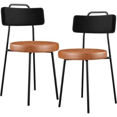 Kit 02 Cadeiras Decorativas Estofada Para Sala Jantar Barcelona L02 Couríssimo Preto Camel