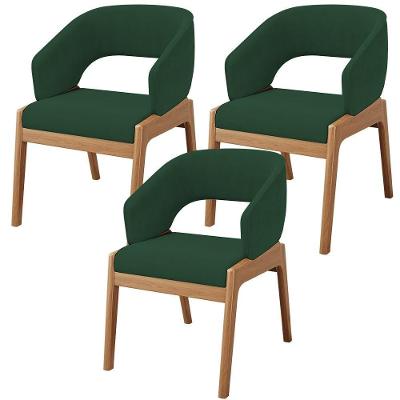 Kit 03 Cadeiras De Jantar E Estar Living Estofada Lince L02 Suede Verde Musgo