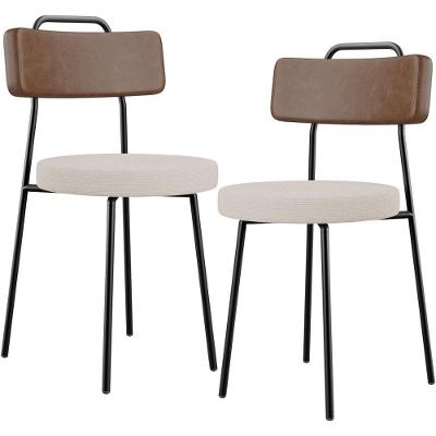 Kit 02 Cadeiras Decorativas Estofada Sala Jantar Barcelona L02 Couríssimo Marrom Linho Bege