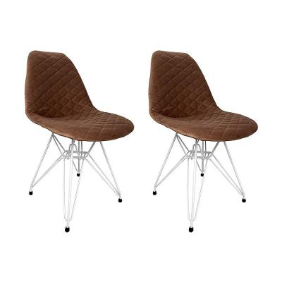 Kit 2 Cadeiras Jantar Estofadas Caramelo Eiffel Eames Base Ferro Branco - Cor: Caramelo
