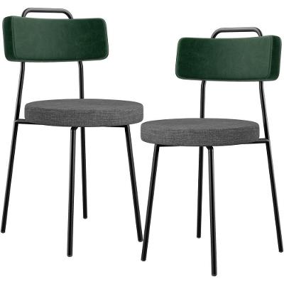 Kit 02 Cadeiras Estofada Sala De Jantar Barcelona L02 Facto Verde Musgo Linho Cinza Escuro