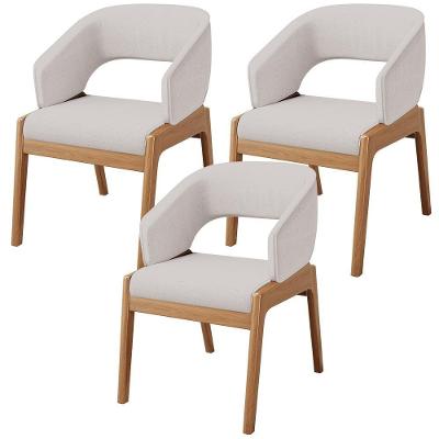 Kit 03 Cadeiras De Jantar E Estar Living Estofada Lince L02 Linho Bege