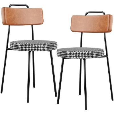 Kit 02 Cadeiras Decorativas Estofada Sala Jantar Barcelona L02 Couríssimo Camel Pied Poule