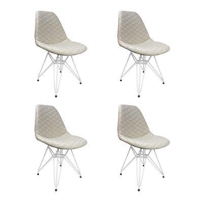 Kit 4 Cadeiras Jantar Estofadas Nude Eiffel Eames Base Ferro Branco - Cor: Nude
