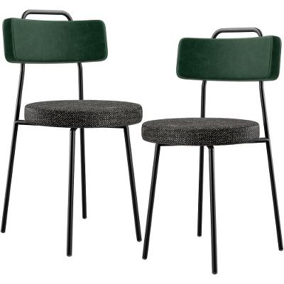 Kit 02 Cadeiras Decorativa Estofada Sala Jantar Barcelona L02 Facto Verde Musgo Linho Chumbo
