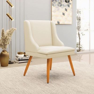 Cadeira Decorativa Sala De Jantar Pés Palito De Madeira Firenze Pu Bege/natural G19 - Gran Belo