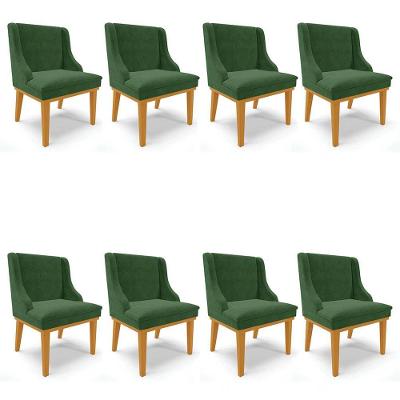 Kit 8 Cadeiras Estofadas Para Sala De Jantar Base Fixa De Madeira Castanho Lia Suede Verde - Ibiza