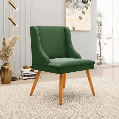 Cadeira Decorativa Sala De Jantar Pés Palito De Madeira Firenze Suede Verde Esmeralda/natural G19
