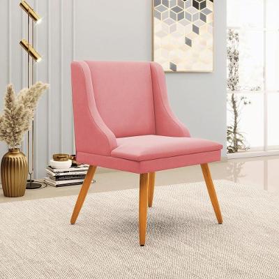 Cadeira Decorativa Sala De Jantar Pés Palito De Madeira Firenze Suede Rosê/natural G19 - Gran Belo